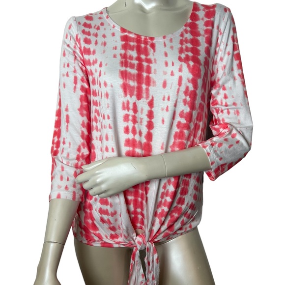 OnQue Casuals Coral and White 3/4 Sleeve Tie Dye Top size is a large - Picture 1 of 9